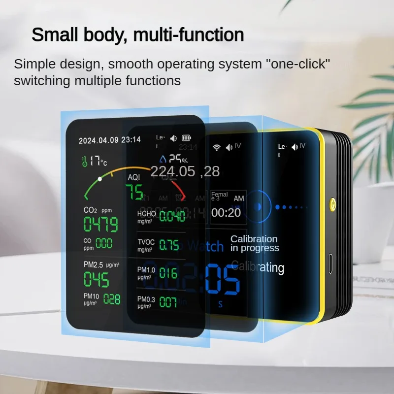 Moniteur D'Air Intérieur WiFi Tuya 10 En 1 - Capteurs CO2, PM2.5, Température, Humidité - Écran 2.8" - 3