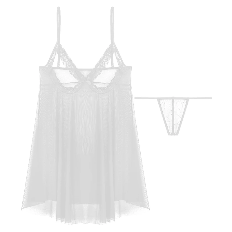 New Arrivals Womens Sheer Sexy Cami Dress With G-string Open Cup Nighty ...