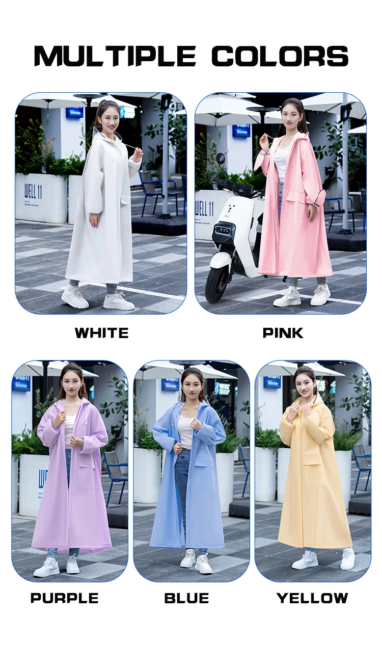 women's  eva reusable waterproof rain coat with Hood soft Raincoats manufacture