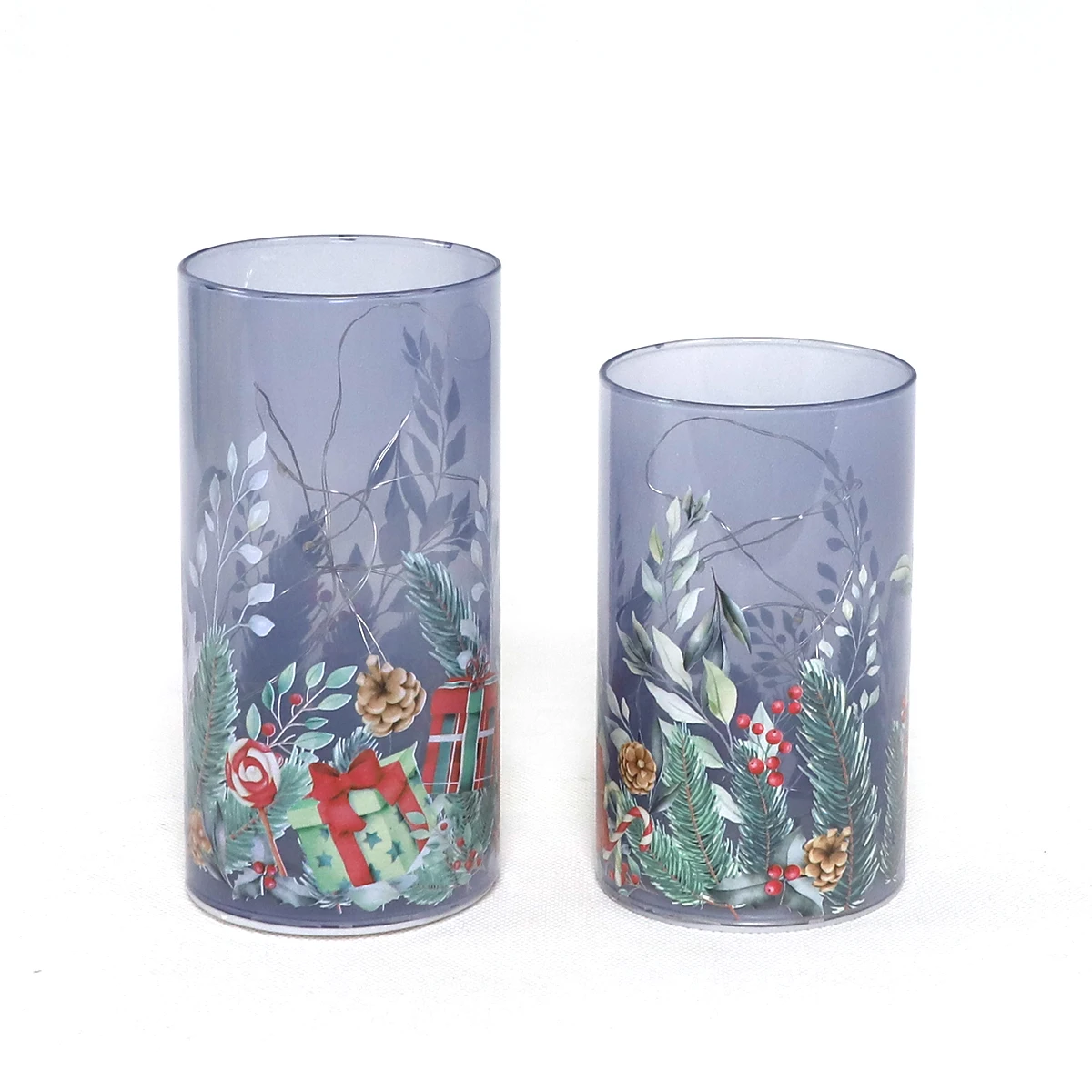 2023 New Battery Operated Christmas Decorative Led lighted Up Etched Glass Cylinder