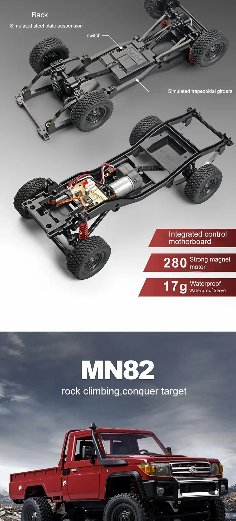 4WD 1/12 MN82 Remote Control Car 2.4Ghz Climbing Trucks USB Charging High Speed RC Car Toys MN Models
