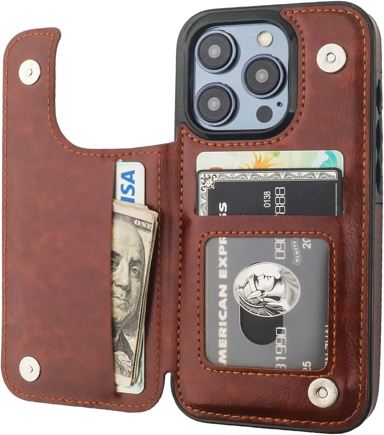 Laudtec Wallet Case with Card Holder iPhone 16 Pro PU Leather Card Slots Case Double Magnetic Clasp and Durable Shockproof Cover