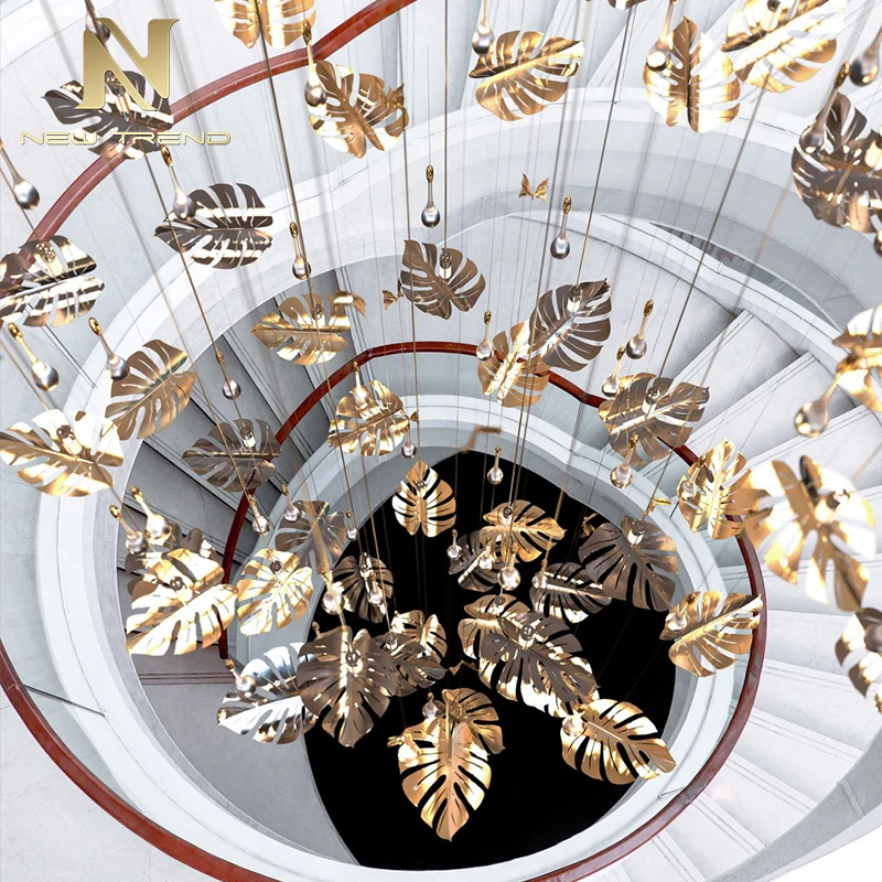 CPL-341 Nature Style Indoor Decoration Hanging Lighting Villa Hotel Hall Staircase Leaf Shape Led Chandelier