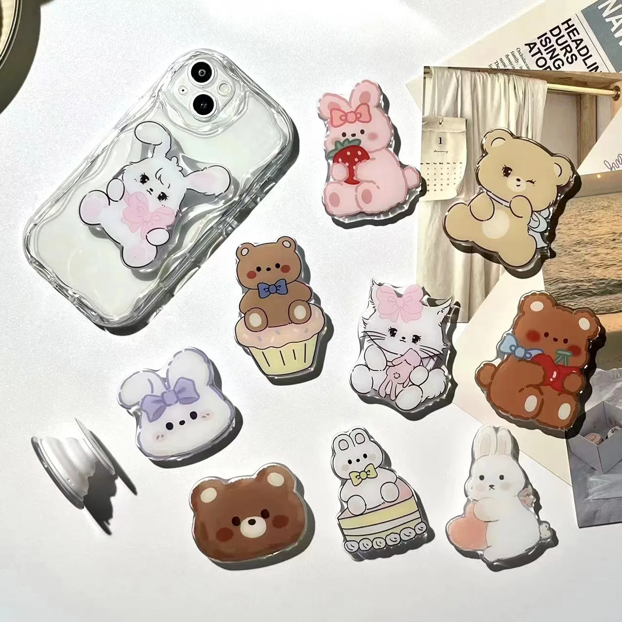 Wholesale High Quality Acrylic Mobile Phone Holder Cute Animals Design Phone Socket Phone Grip with Custom Logo details