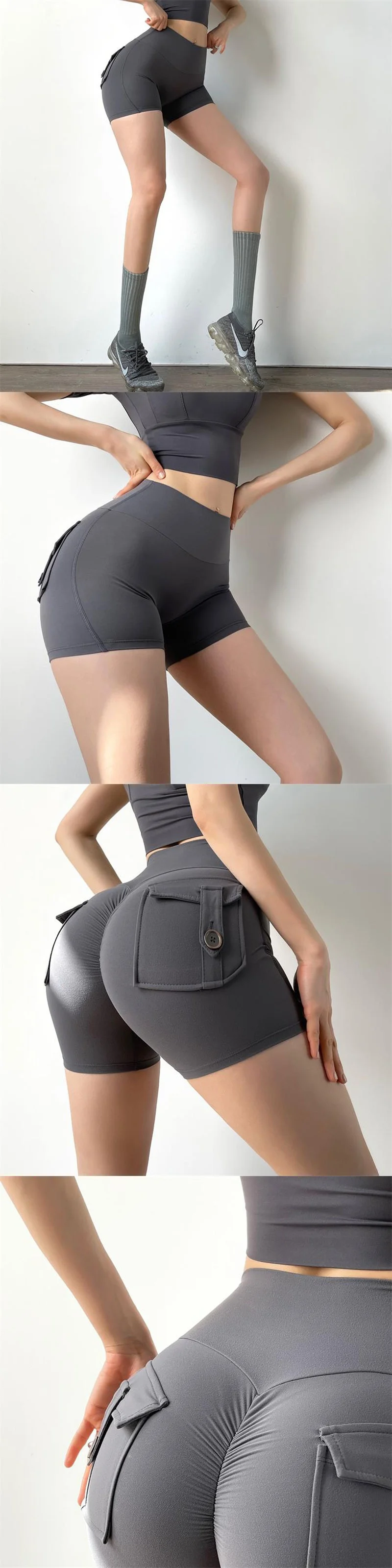 Fitness Sports Yoga Shorts Women Nude Peach Butt Pocket High Waist Butt Lift Quick Drying Yoga Pants supplier