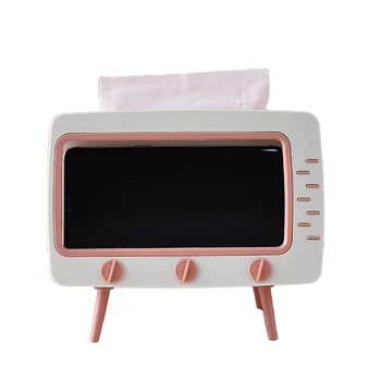 2021 New Custom Multi-Functional Creativity Desktop TV Shape Tissue Phone Storage Box For Promotion