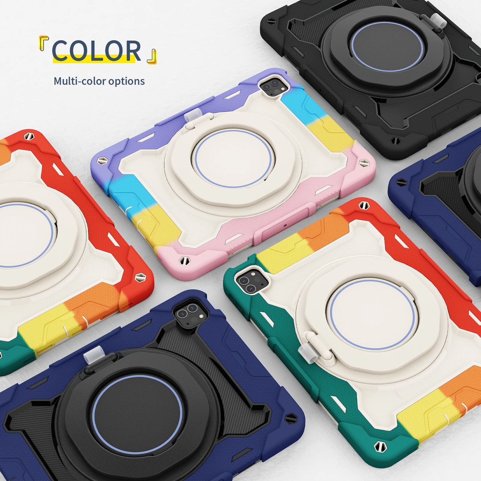 2021 ROISKIN New Design Armor Tablet Case With Pen Holder Kickstand And Shoulder Straps Mixed Color For iPad Pro 11 2021