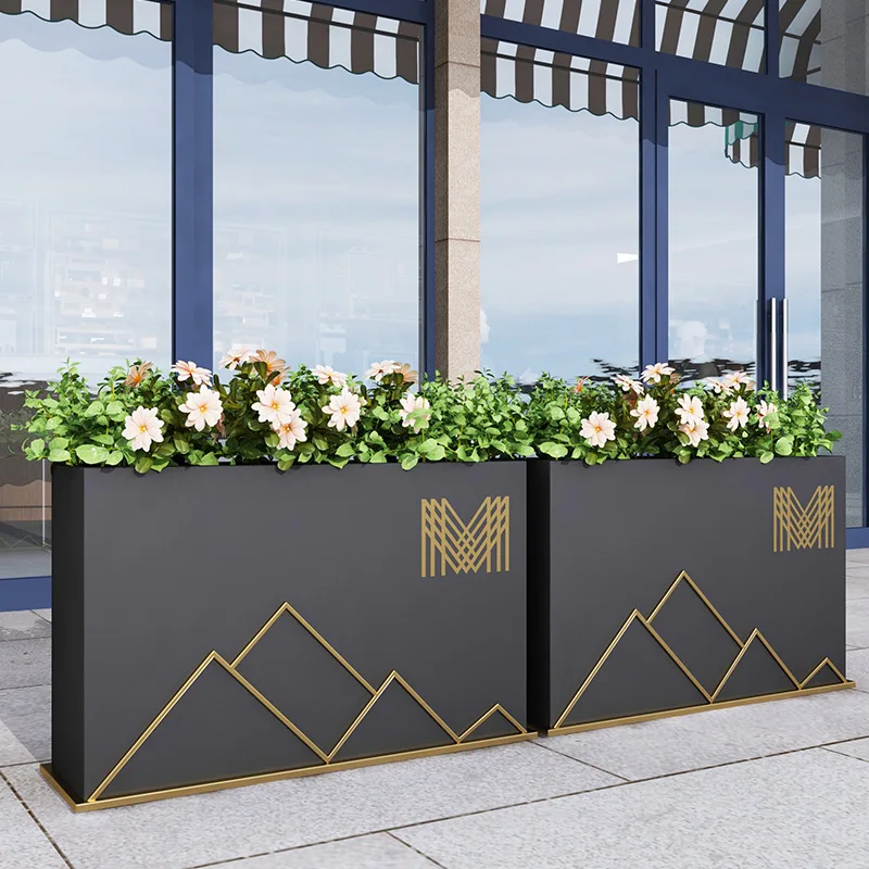 V221Outdoor Iron Planter Box Rectangular Creative Flower Groove Commercial Street Partition Outer Place Flower Pots Planting Box