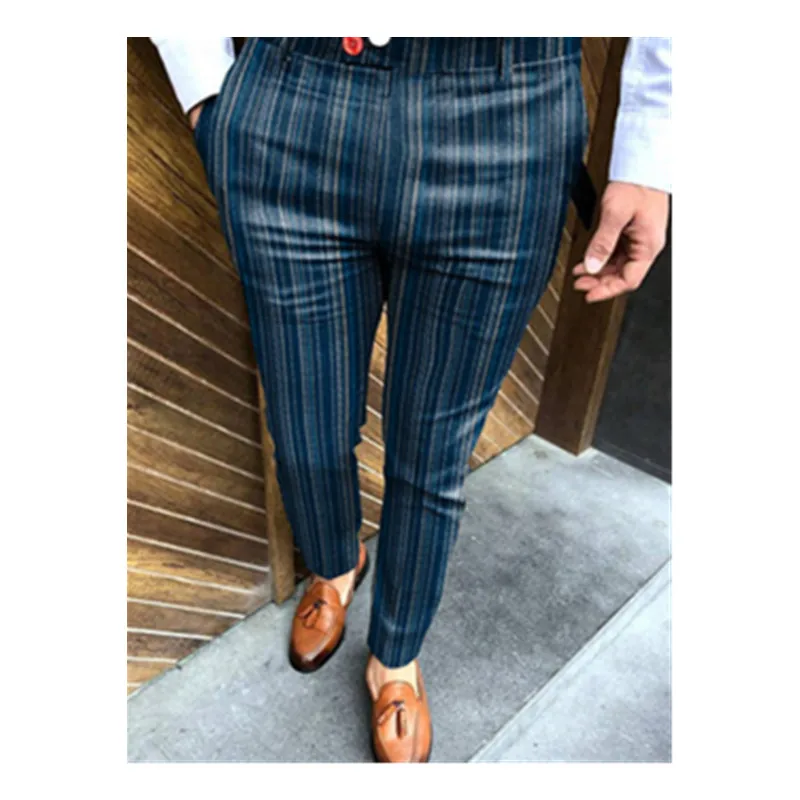 blue and white polka dot dress shirt Small Checked Pattern Gentle Mens Suits Peak Lapel Blue Suits for Men