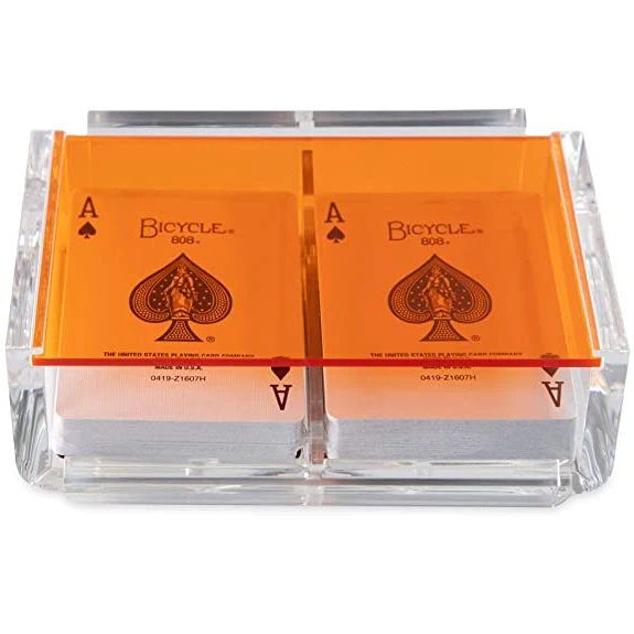 Acrylic Canasta Card Holder Tray With 2 Decks Of Playing Cards 