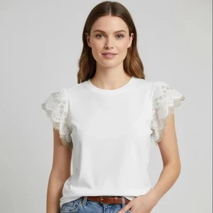 LYG Custom New Design Lace Flower Sleeve Women's T-shirt Cotton Tshirt for Women Casual t Shirt for Women Ladies Ropa De Mujer