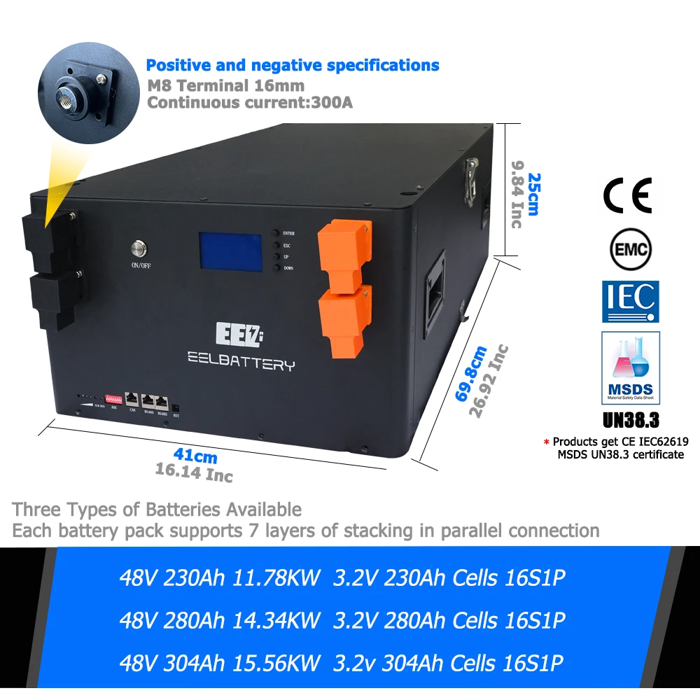 Livraison DDP 15 kWh 16 kWh EEL Système de stockage d'énergie LiFePO4 V5 V6 Pro Kits de montage DIY 48 V 200 Ah 280 Ah 320 Ah Boîtier de batterie LiFePO4_voghion.com