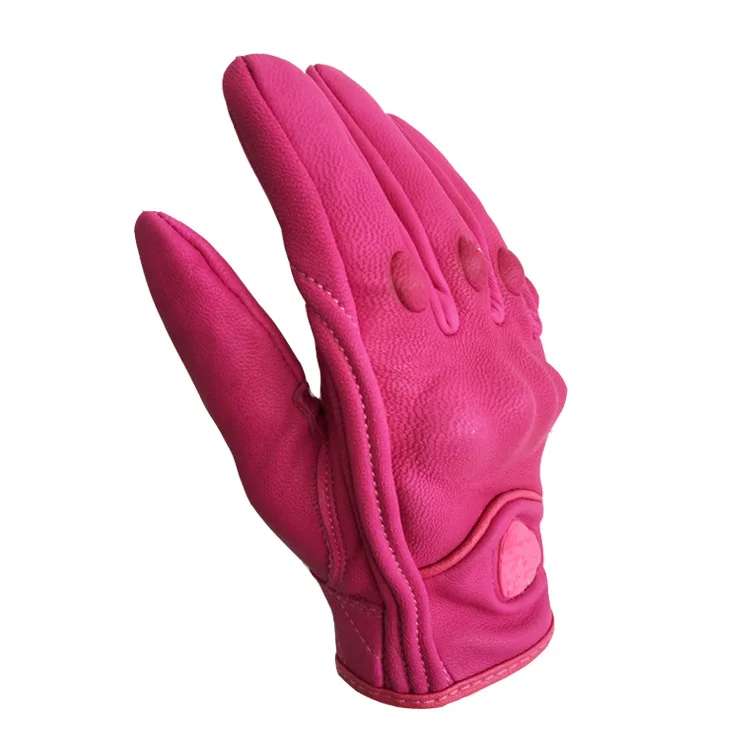 Guantes de cuero rosa para motocicleta para mujer, protectores de