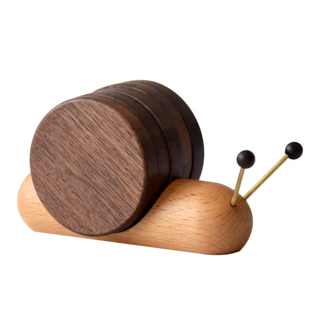 Cartoon Black Walnut Snail Cup Cushion Tea Ceremony Solid Wood Insulation Cushion Wood Tea Cushion Lottery Award