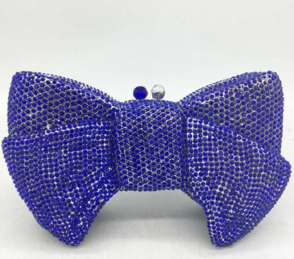 Mini Enamel Rhinestone Bow Jewelry Box Bow Hinged Jewelry Box Glitter  Jewelry Box Mini Figurine Ring Box (blue)