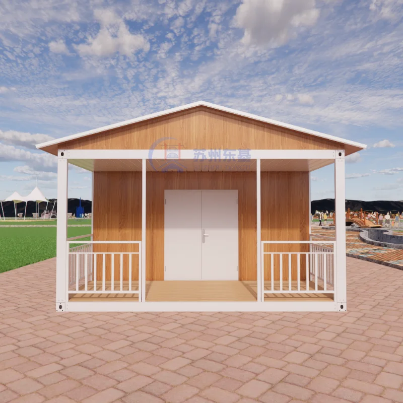 Màu gỗ, tùy chỉnh theo cá nhân, nhà tiền chế 3 phòng ngủ cho gia đình, nhà container mái dốc kép