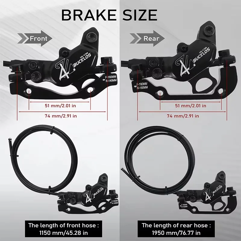 ODM/OEM BUCKLOS  E-Bike Hydraulic Brake 1150mm 1950mm 4-Piston Power Off Hydraulic Disc Brake for Ebike Scooter MTB Bike Parts