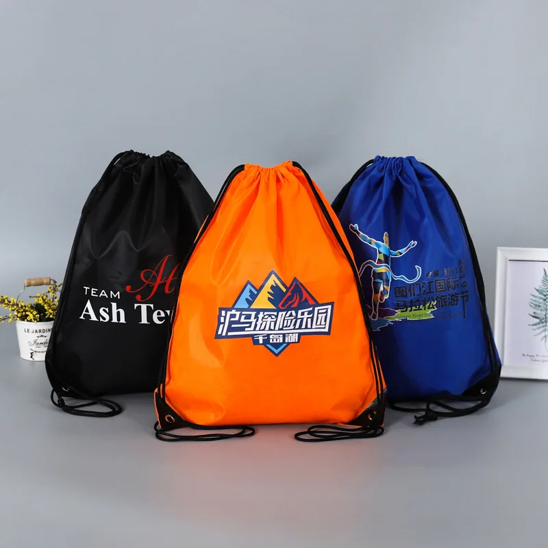 Polyester Nylon Drawstring Bag Custom Logo Printing Drawstring Shopping ...