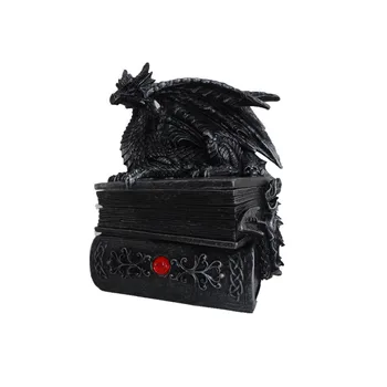 Polyresin Libarian Book Dragon Jewelry Trinket Box Statue Desktop Decor Sculpture