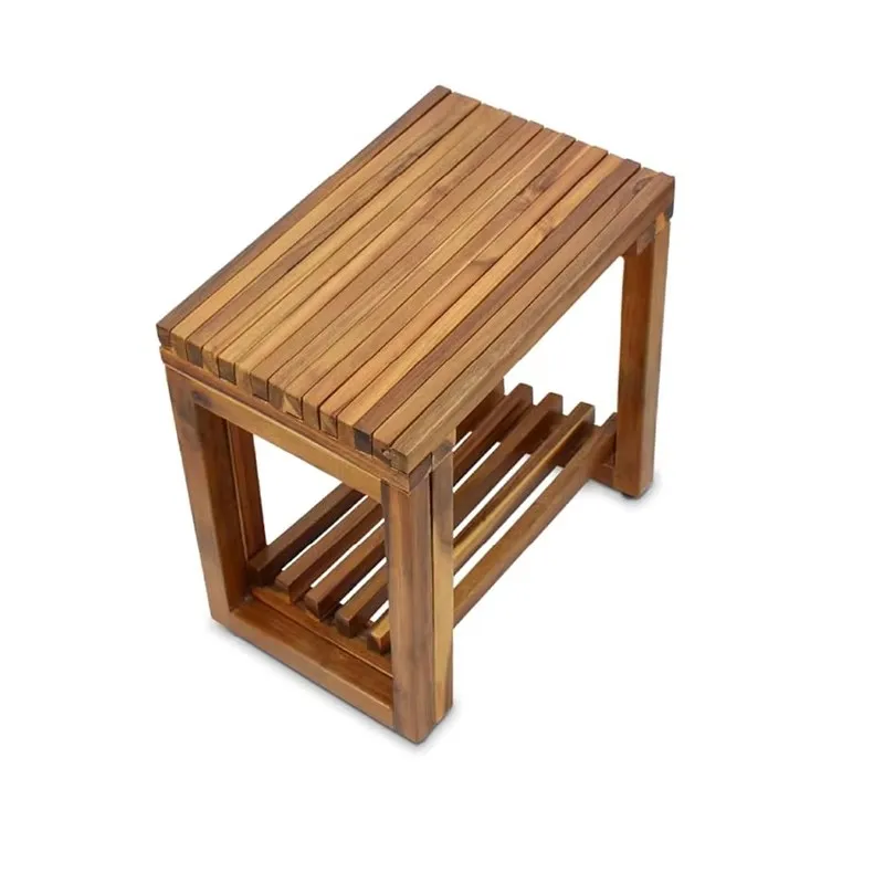 product adjustable length acacia wood bench storage organizer shelf wholesale entryway shower stool for living room bedroom for entryway-7