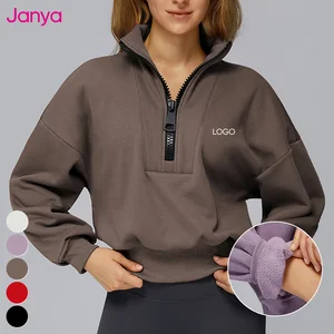Janya Autumn Casual Pullover Sportswear Loose Polar Fleece Breathable Half Zipper Stand Collar Windproof Sweatshirts for Women