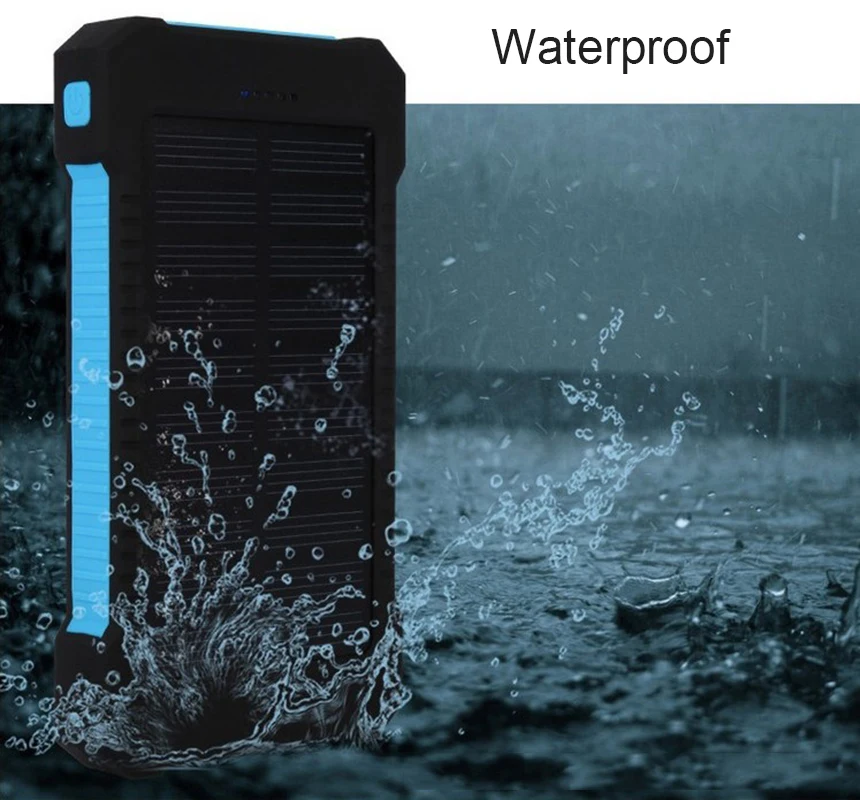 Солнечное зарядное устройство с двумя портами USB Power Bank 20000 мАч водонепроницаемый аккумулятор зарядное устройство Внешняя портативная солнечная панель со светодиодной подсветкой