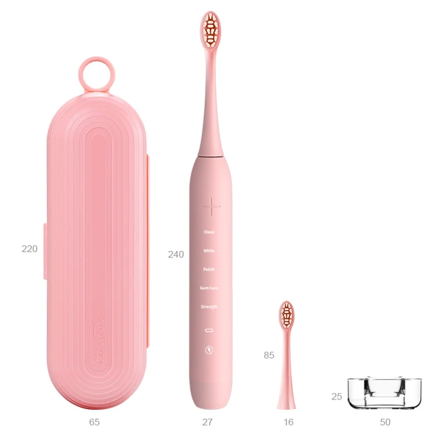 Smart Rechargeable Wireless Sonic Electric Toothbrush IPX8 Pink Imitate Silicone Handle with Travel case for Adult