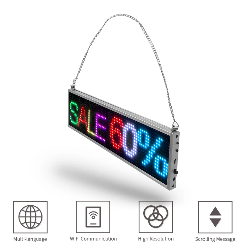 66CM 25 Inches Indoor Scrolling Message Board Portable Adverting Screen APP Custom Text Pattern Images Full Color LED Panel