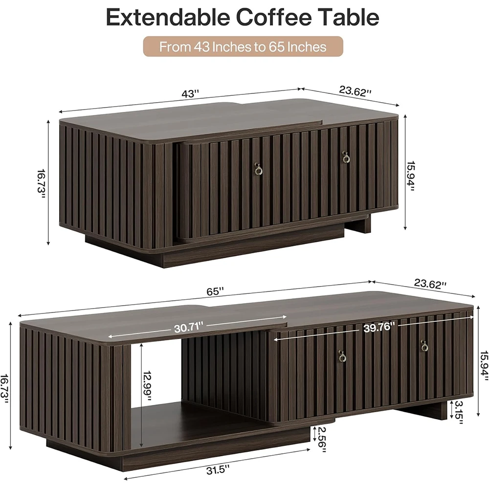 43\"-65\" Extendable Rectangle Coffee Table with 2 Drawers and Shelves Living Room Furniture Set with Storage Cocktail Table supplier