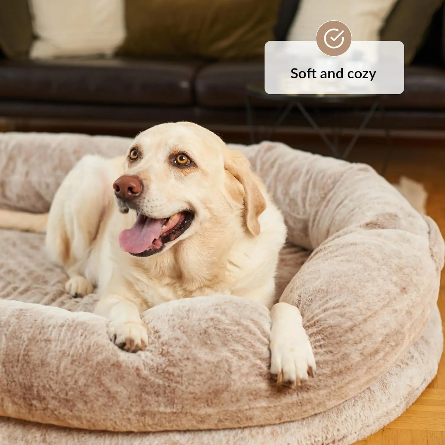 Large Human Dog Bed Human-Sized Big Dog Bed for Adults & Pets Giant Beanbag Bed with Washable Fur Cover, Blanket and Strap
