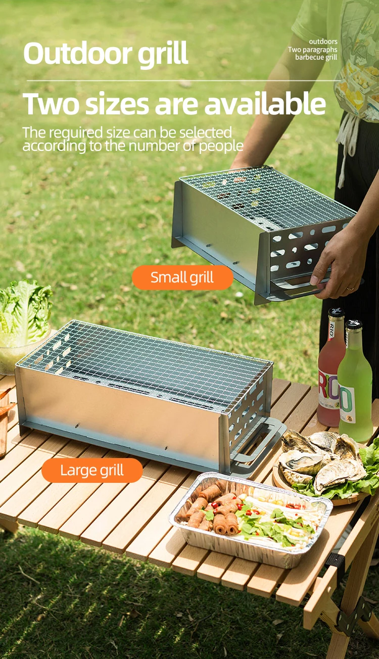 Custom Brand Family Party Enlarge Galvanized Tote Bag Portable Folding Outdoor Camping Barbecue Bbq Grill Mesh Net Rack