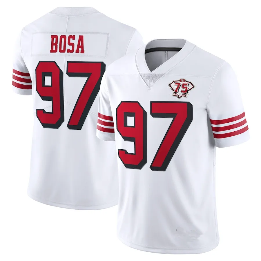 Wholesale Men's Nick Bosa San Francisco 97 Football Jerseys Stitched with  75th Anniversary Patch USA Football VP Limited Jersey- Red From  m.