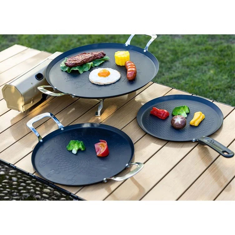 Ht Cast Iron Griddle Paella Roasting Grill Plate Pan Outdoor Camping