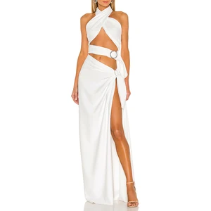 New Arrival Ladies Sexy Cut Out Asymmetric Midi Dress Illusion Halter Backless Long Dresses Elegant Evening Dresses