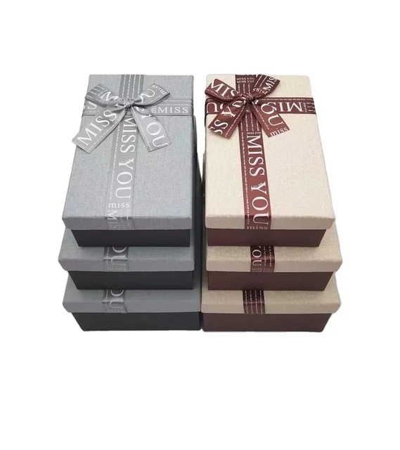 Gift box with lid three sizes rectangular box set high quality bow fashion miss gift packaging cardboard hard box