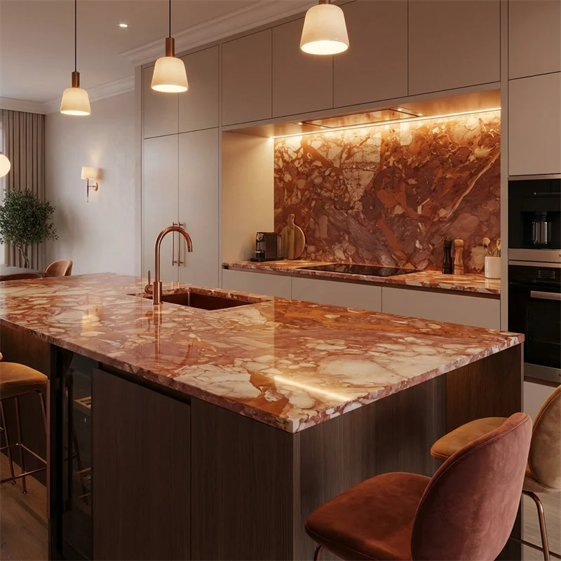 Nowoczesny Blat z Naturalnego Kamienia Breccia Pernice, Ognio- i Wodoodporny, do Hotelu, Jadalni, Salonu