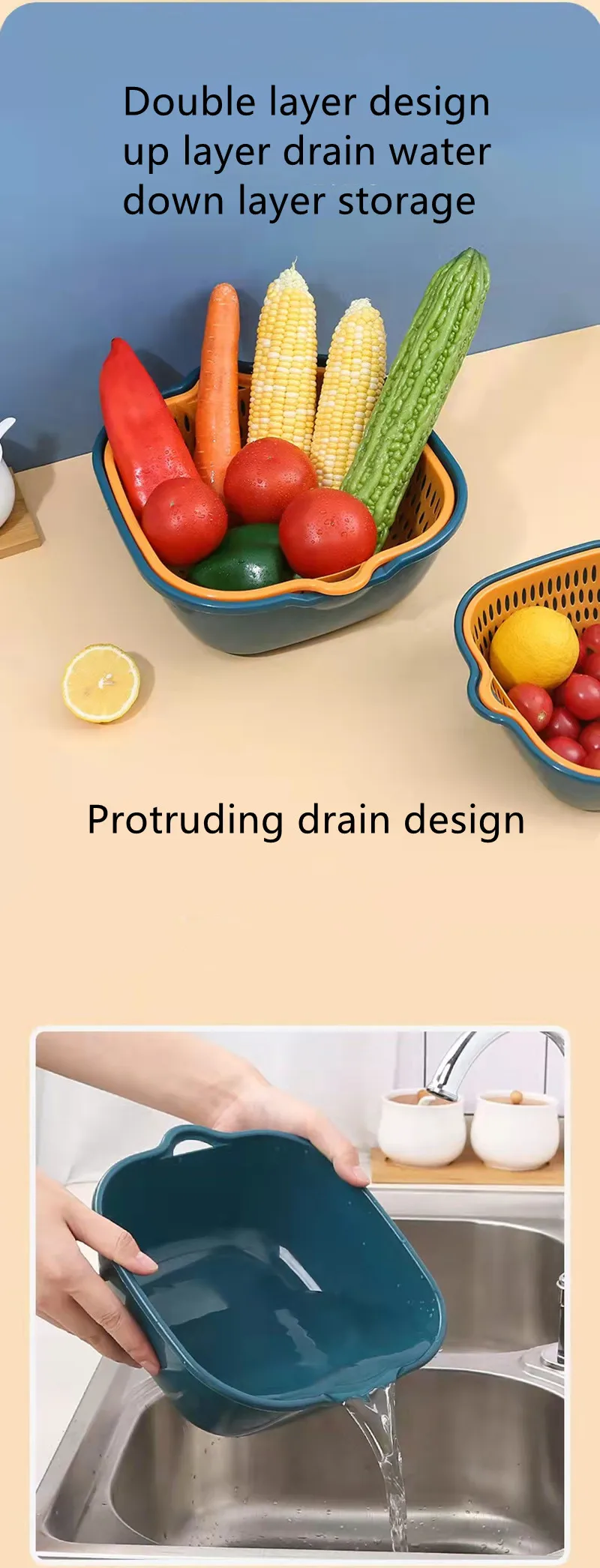 Nordic Simple Style Multipurpose 6pcs Smart Kitchen Basket Double