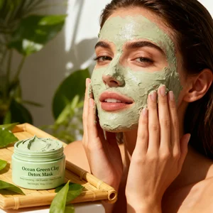 Green Tea Volcanic Mud Mask with Aloe Vera - Deep Cleansing Anti Aging Antiacne & Brightening Facial Treatment