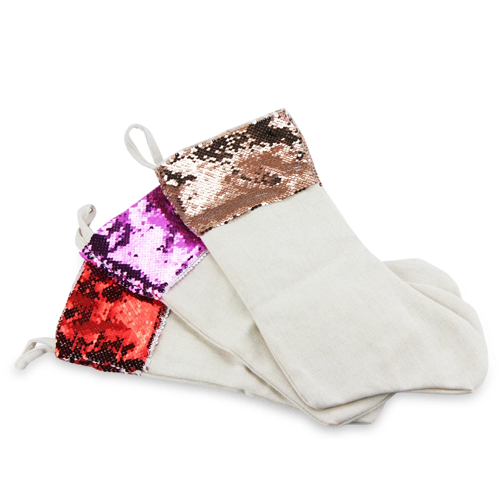 Personalized Sublimation Xmas Socks Customized Blank Christmas Sequins Stocking