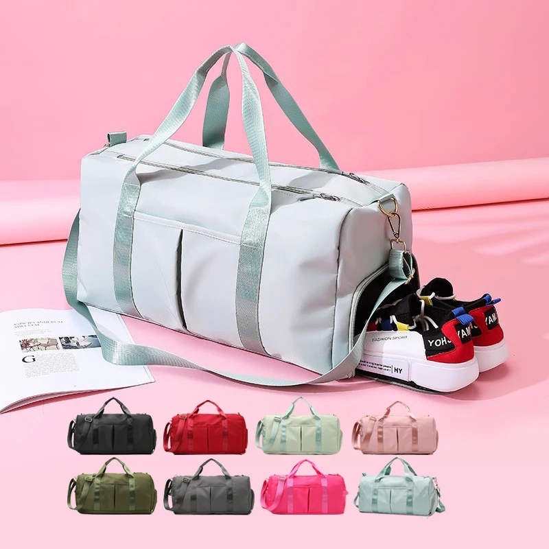 Wholesale Nylon Canvas Large Capacity Overnight Travel Bag Custom logo pink Waterproof Weekend Sports Gym Duffle Bag for Women