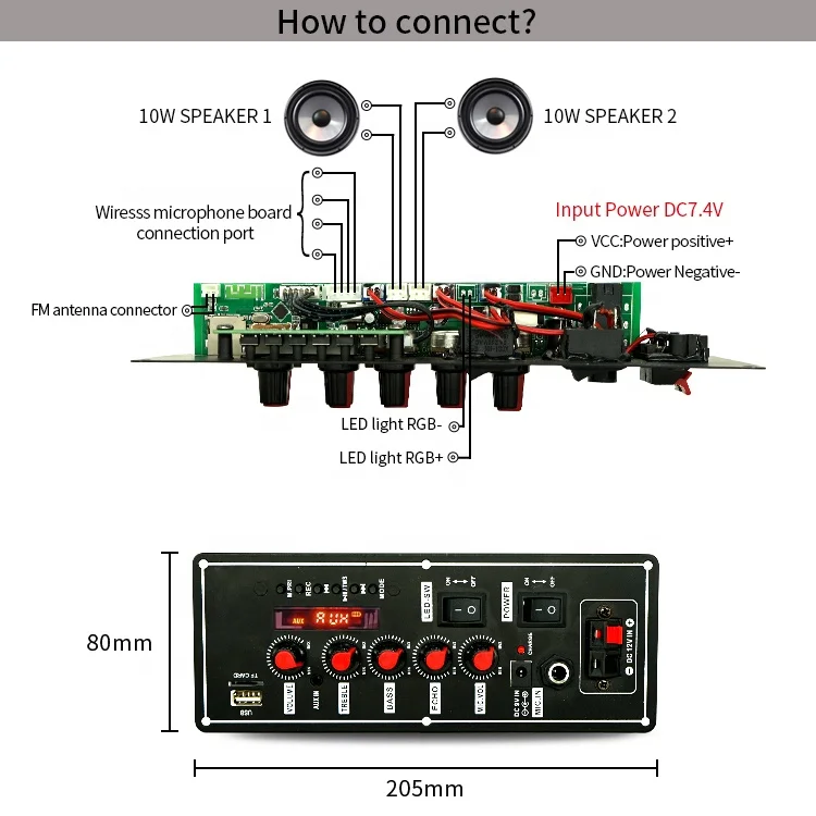 Trolley Sound Speaker Power Amplifier MP3 Bluetooth Module MP3 Player Bluetooth Wireless Microphone Board Battery 7.4V 2x10W