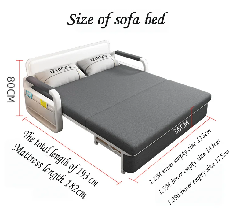 Modern Wooden Folding Chair Sleeper Three Seat Sofa Bed Living Room