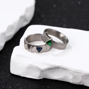 Titanium Fashion Men Silver-gray Ring with Triangular Color Zircon Jewelry Ring