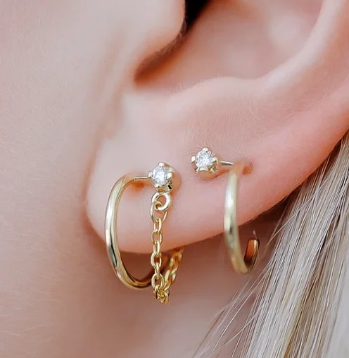 Customized 18K Gold Plated Thin Small Hoop and Chain Women Earring Jewelry 925 Sterling Silver for Women
