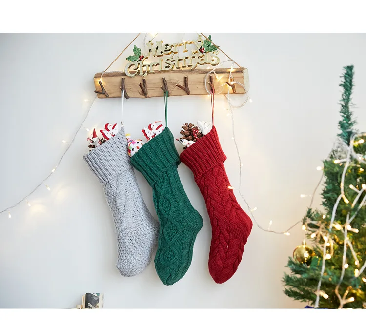 46cm Cable Knit Holiday Hanging Socks Embroidery Christmas Stocking ...