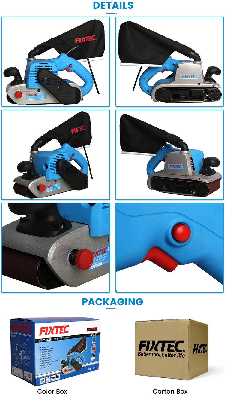 Fixtec Industrial Portable 1200w Electric Handheld Wood Sander 4'' Wide Belt Sander Machine For