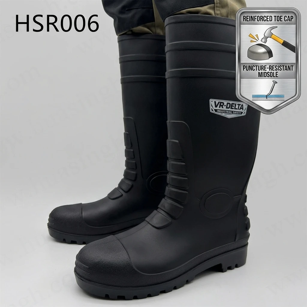 LXG,Mud Wading Steel Toe&midsole Insert Black Gumboots Rice Paddy Work Anti-slip PVC Outsole Rubber Boots for Sale HSR006