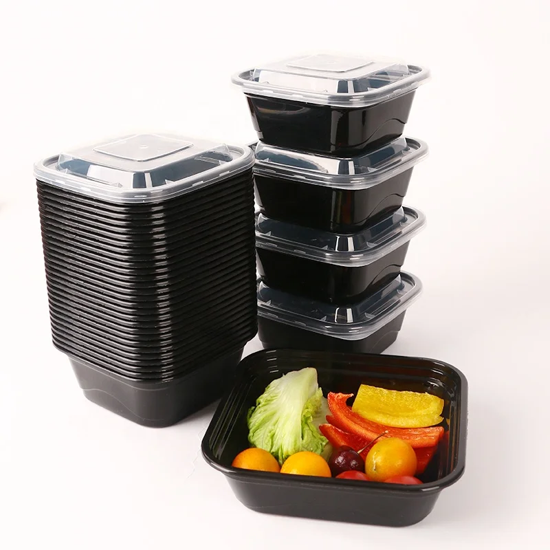 Microwavable Food Container with Lid Bento Box, Black with lid ,Set of 50pcs