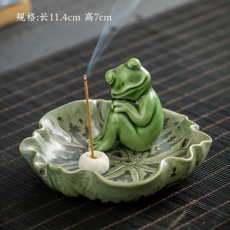 Mini Cute Ceramic Zen Frog Sculpture Censer - Incense Holder