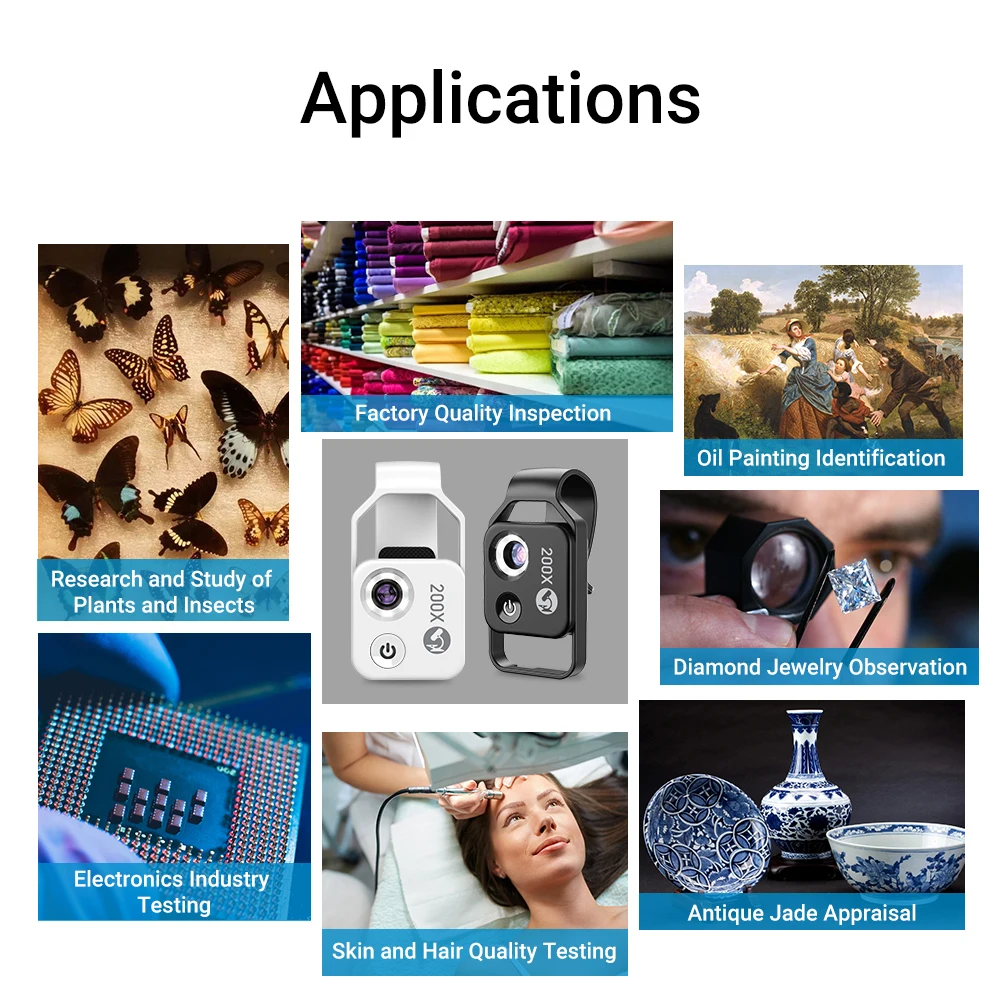 Microscope Portable 200x Pour Téléphone - Loupe Avec LEDs, Compatible Tous Smartphones, Léger Et Compact